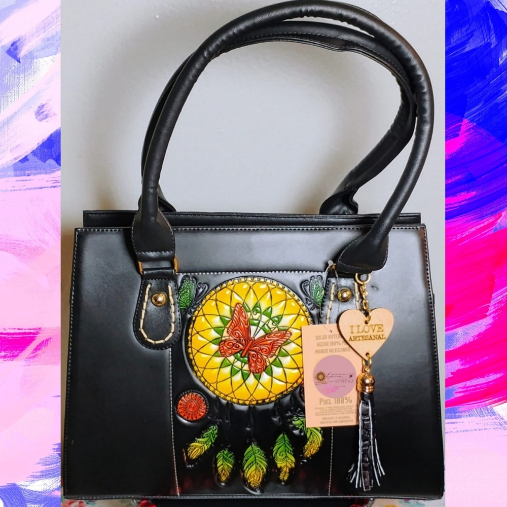 Black Handbag with Colorful Dreamcatcher Design